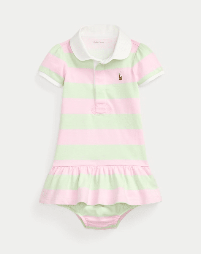 Ralph Lauren - Gestreepte katoenen rugbyjurk en bloomer - roze/groen