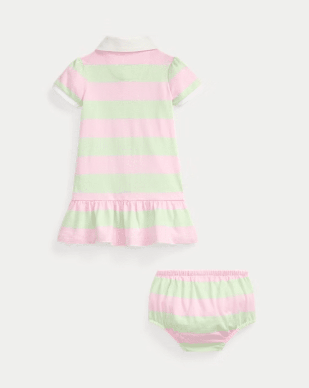 Ralph Lauren - Gestreepte katoenen rugbyjurk en bloomer - roze/groen