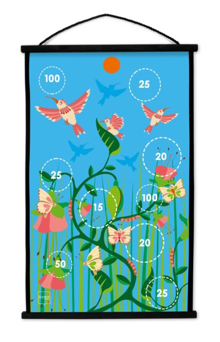 Scratch - Active Play: START TO DART Kolibries 38x60cm, 2-zijdig bedrukt, met 6 darts met zuignappen, in doos, 3+