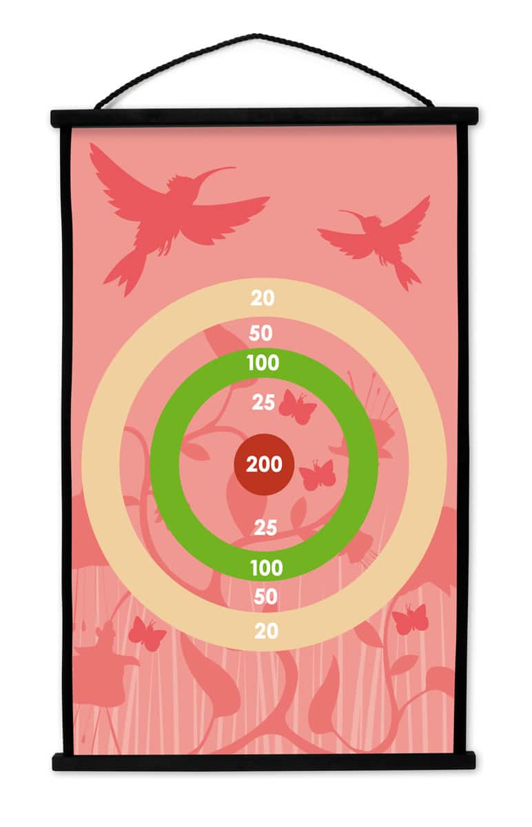 Scratch - Active Play: START TO DART Kolibries 38x60cm, 2-zijdig bedrukt, met 6 darts met zuignappen, in doos, 3+