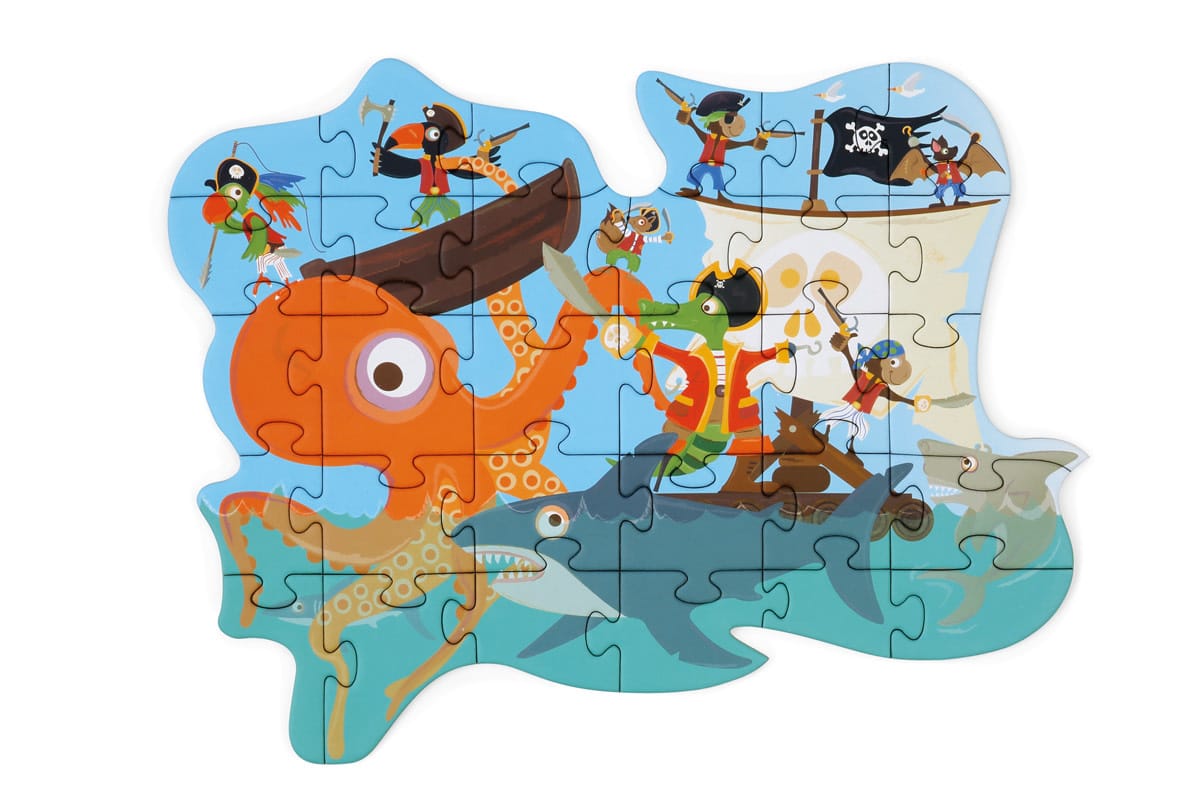 Scratch - Compact Puzzel 29pcs: CONTOUR PUZZEL/PIRAAT 30x21cm, in ronde doos 16x16x4cm, 3+