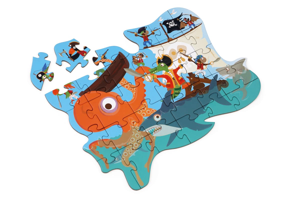 Scratch - Compact Puzzel 29pcs: CONTOUR PUZZEL/PIRAAT 30x21cm, in ronde doos 16x16x4cm, 3+