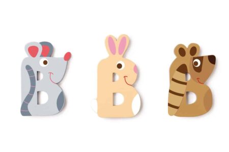 Scratch - Houten Letter: LETTER 'B', 3 modellen gemengd, 3 zelfklevende stickers inbegrepen, op kaart