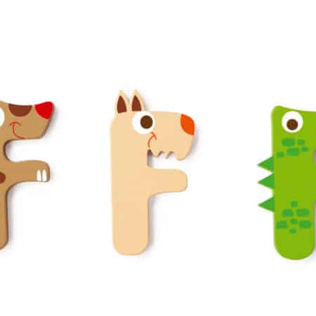 Scratch - Houten Letter: LETTER 'F', 3 modellen gemengd, 3 zelfklevende stickers inbegrepen, op kaart