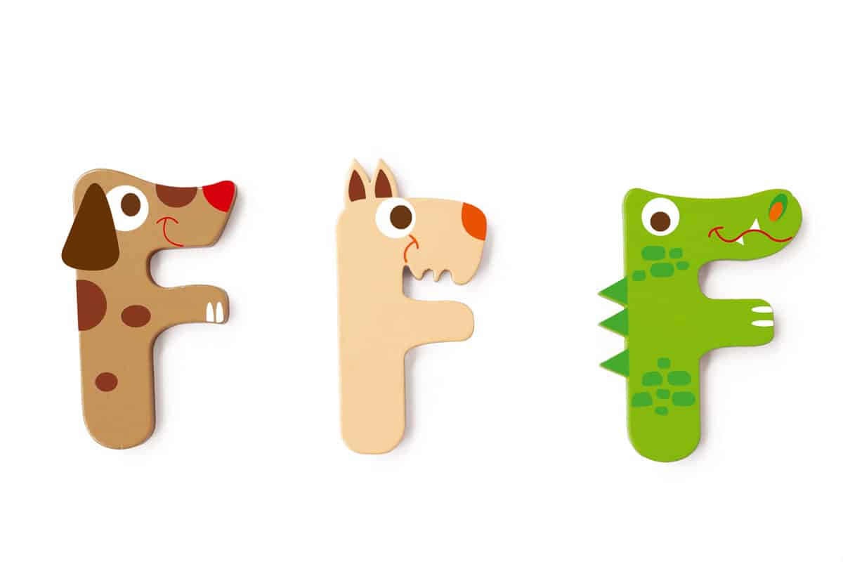 Scratch - Houten Letter: LETTER 'F', 3 modellen gemengd, 3 zelfklevende stickers inbegrepen, op kaart