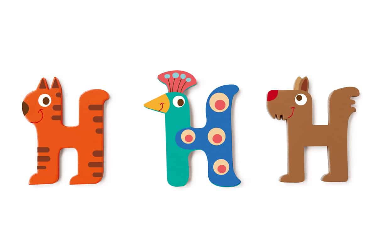 Scratch - Houten Letter: LETTER 'H', 3 modellen gemengd, 3 zelfklevende stickers inbegrepen, op kaart