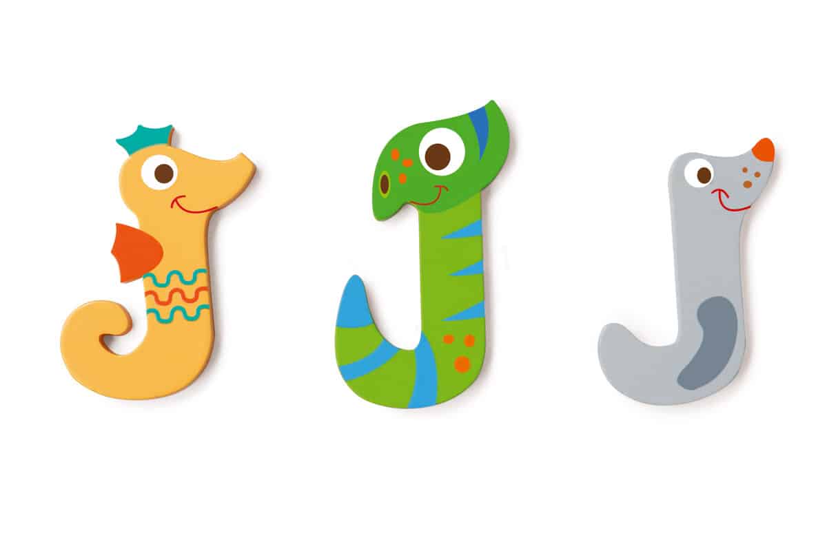 Scratch - Houten Letter: LETTER 'J', 3 modellen gemengd, 3 zelfklevende stickers inbegrepen, op kaart