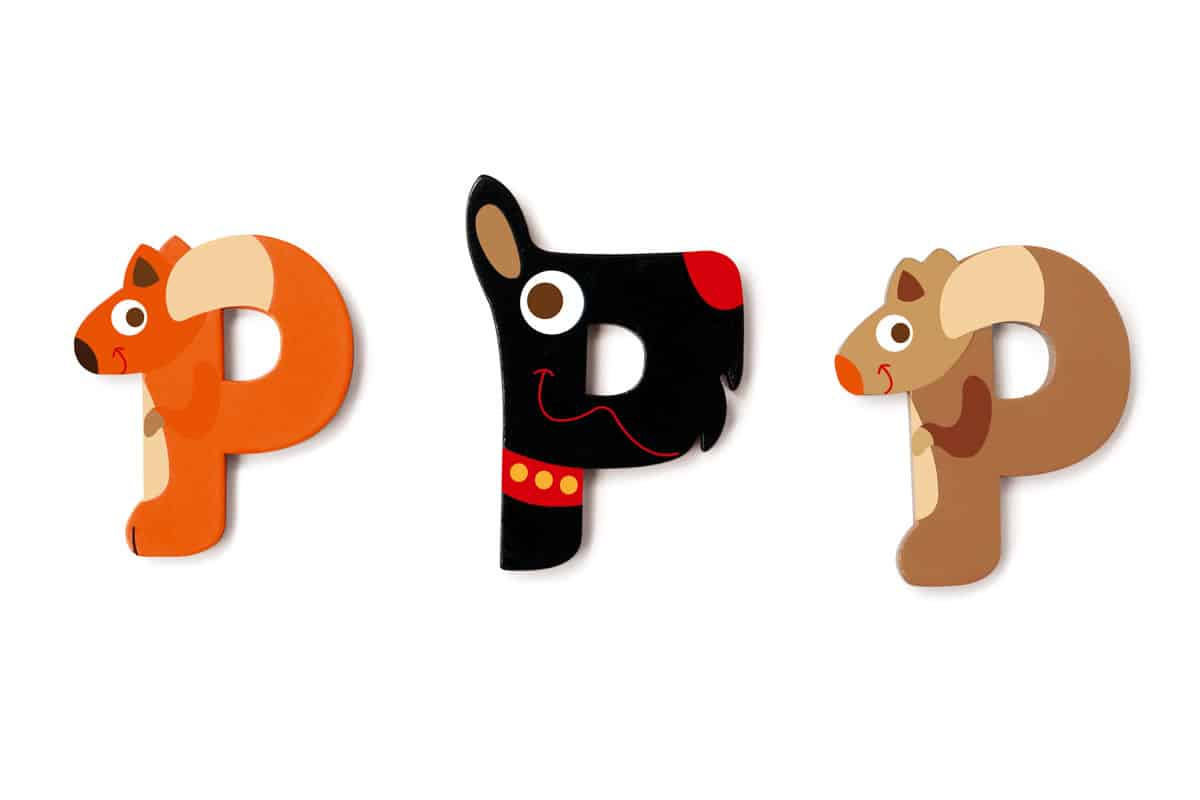 Scratch - Houten Letter: LETTER 'P', 3 modellen gemengd, 3 zelfklevende stickers inbegrepen, op kaart