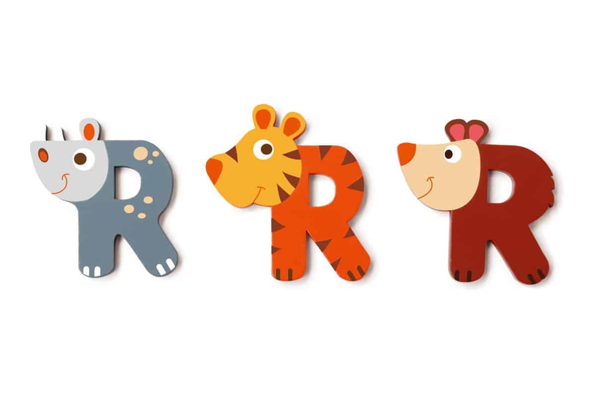 Scratch - Houten Letter: LETTER 'R', 3 modellen gemengd, 3 zelfklevende stickers inbegrepen, op kaart