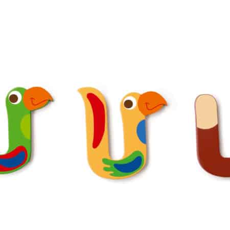 Scratch - Houten Letter: LETTER 'U', 3 modellen gemengd, 3 zelfklevende stickers inbegrepen, op kaart