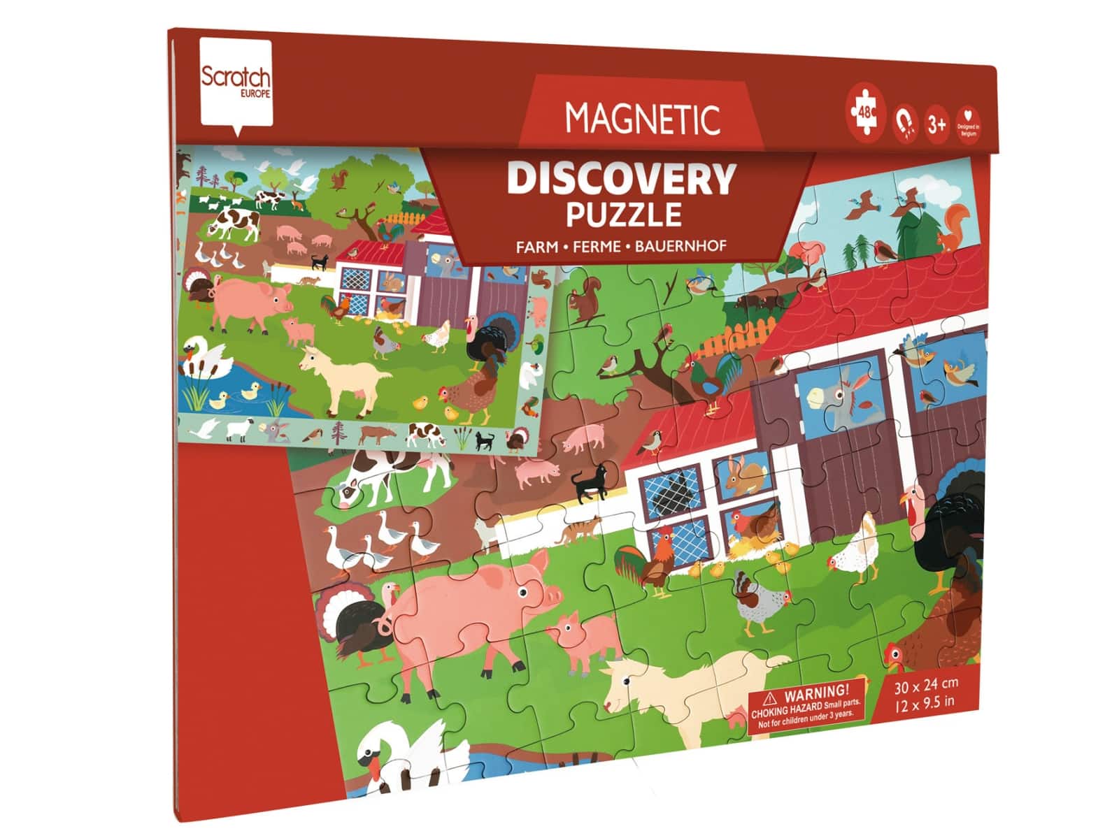 Scratch - Puzzel Magnetisch: DISCOVERY - BOERDERIJ 48pcs 24,5x30,5cm (gesloten), 52,3x30,5cm (open), 2-in-1: puzzel en ontdek, 3+