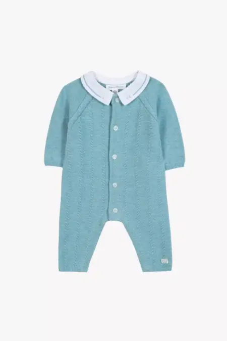 Tartine Et Chocolat - Gebreide jumpsuit horizonblauw met puntkraag