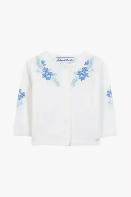 Tartine Et Chocolat - Witte Cardigan met blauw geborduurde bloemen
