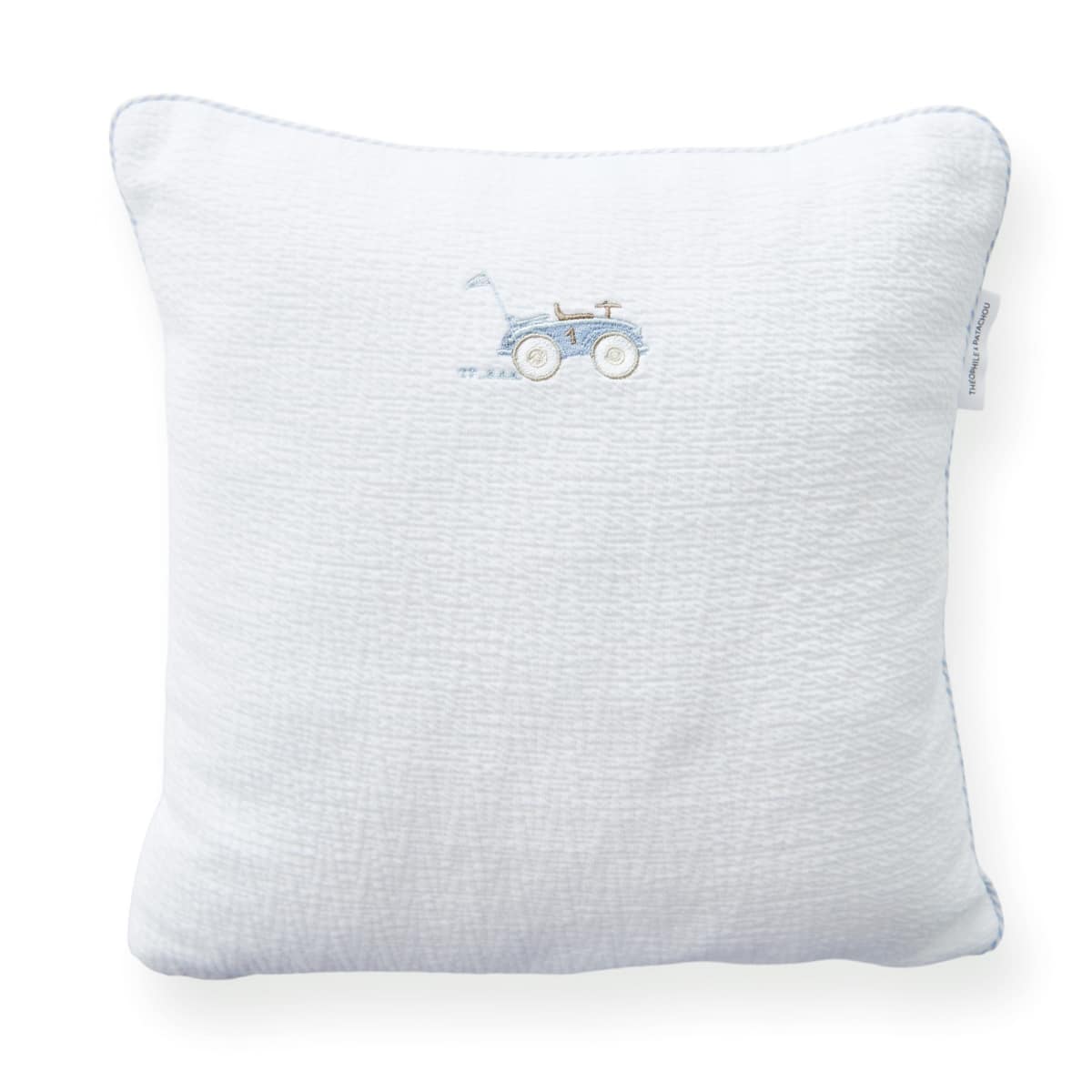 Theophile & Patachou - Gewafeld Kussen geborduurd - Wit/lichtbl - Classic Car