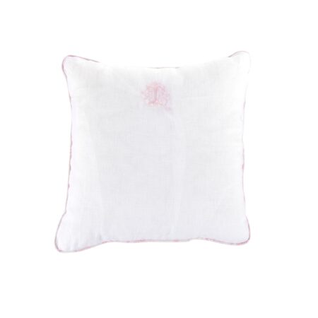 Theophile & Patachou - Kussen geborduurd - Linnen wit/roze