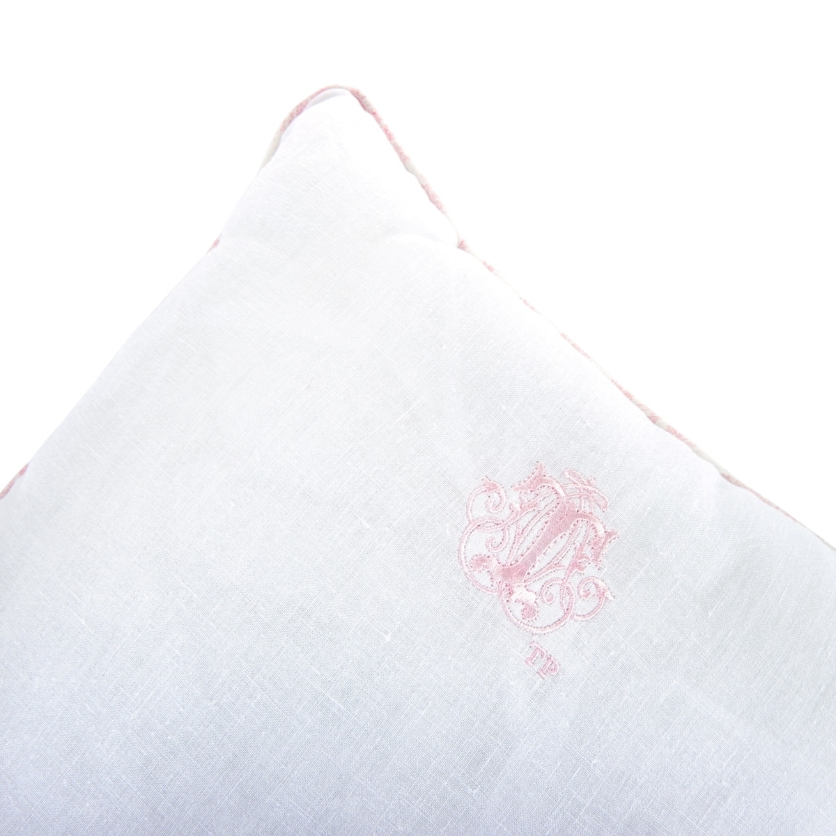 Theophile & Patachou - Kussen geborduurd - Linnen wit/roze