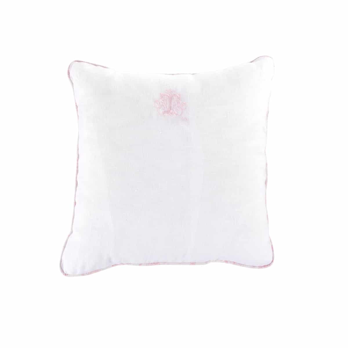 Theophile & Patachou - Kussen geborduurd - Linnen wit/roze