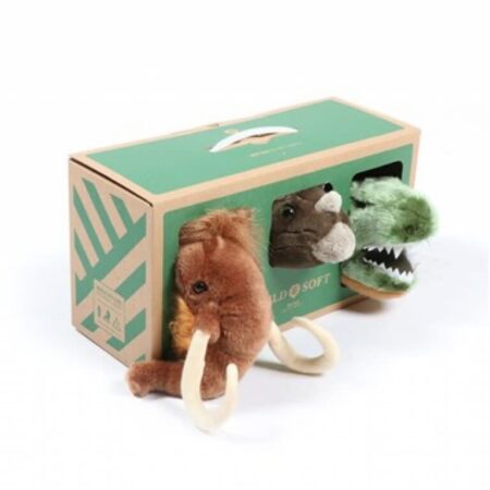 Wild & Soft - Prehistorie box: set v. 3 kl.kopjes (dino/T-rex/mammoet) m/doos