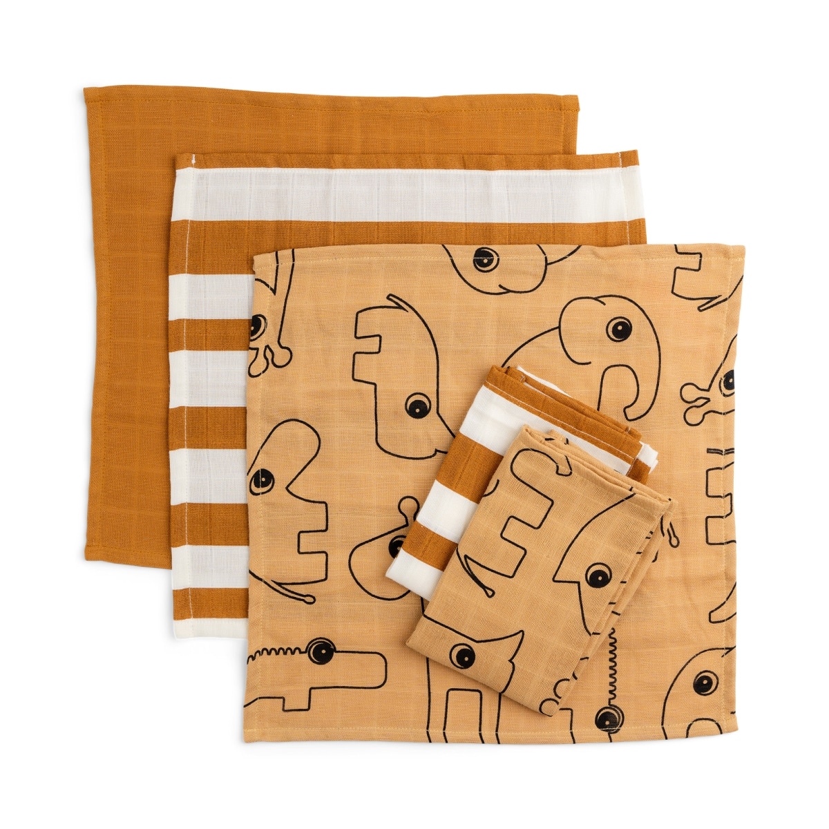 Done by Deer - Cloth wipes 5-pack GOTS Deer friends Mustard