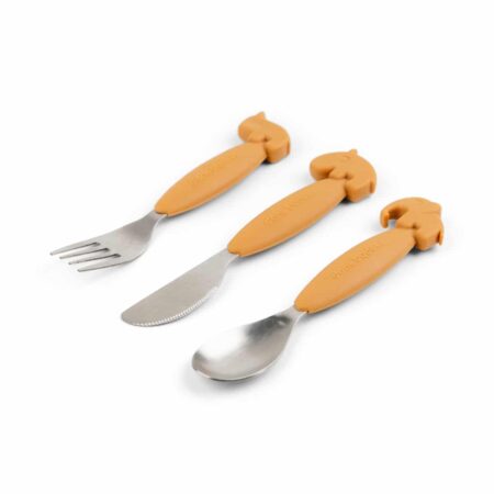 Done by Deer - Easy-grip cutlery set Deer friends Mustard