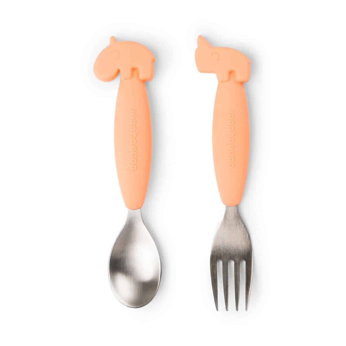 Done by Deer - Easy-grip spoon and fork set Deer friends Coral
