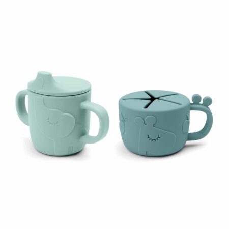 Done by Deer - Peekaboo spout/snack cup set Deer friends Blue