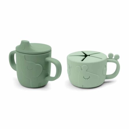 Done by Deer - Peekaboo spout/snack cup set Deer friends Green