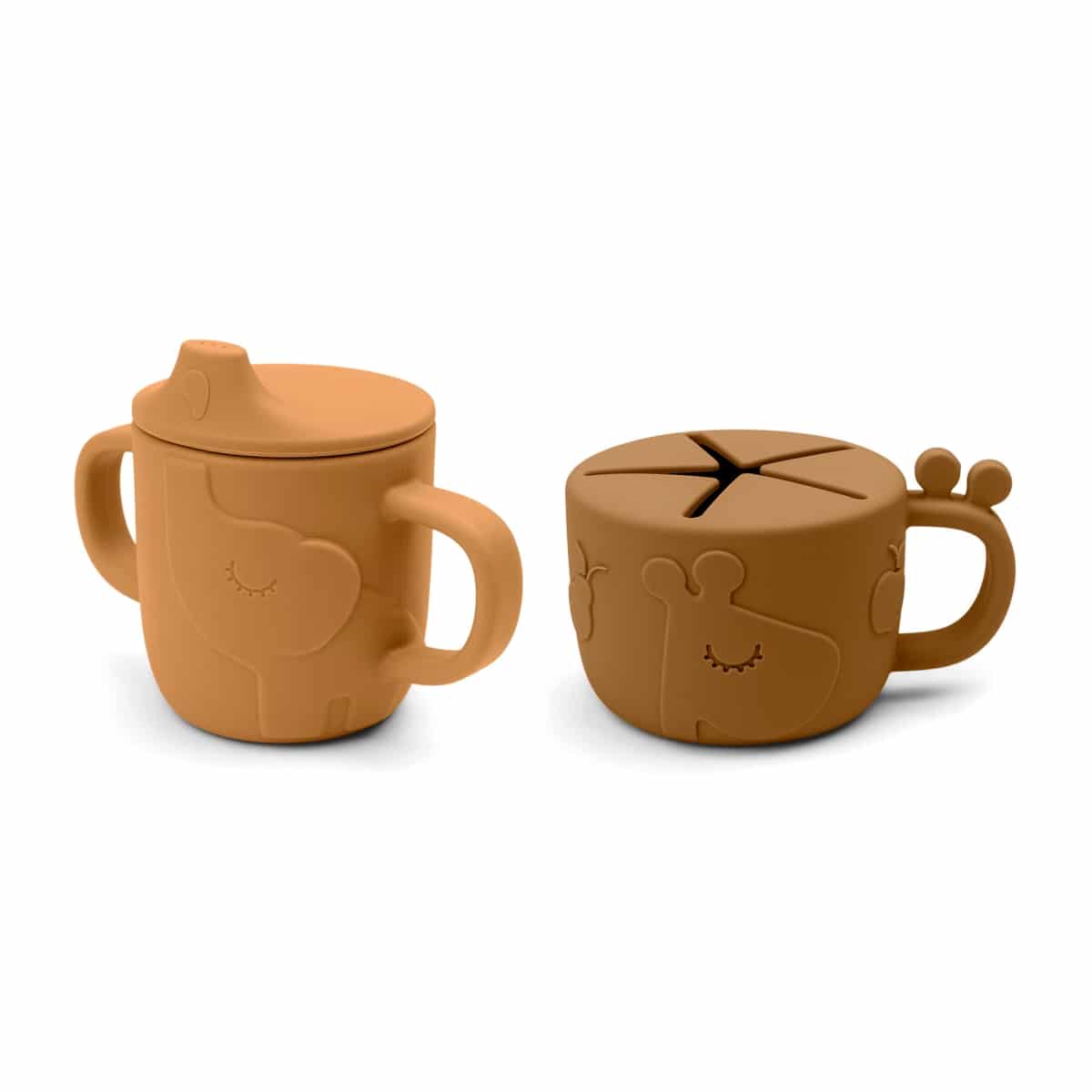 Done by Deer - Peekaboo spout/snack cup set Deer friends Mustard