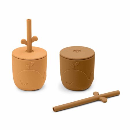 Done by Deer - Peekaboo straw cup 2-pack Wally Mustard