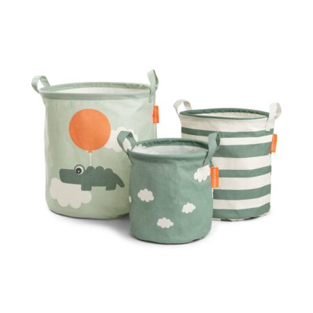 Done by Deer - Storage basket set 3 pcs Happy clouds Green