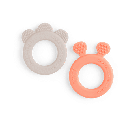 Done by Deer - Teether 2-pack Deer friends Sand/Coral