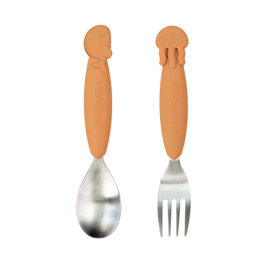 Done by Deer - YummyPlus spoon & fork set, Sea friends, Mustard