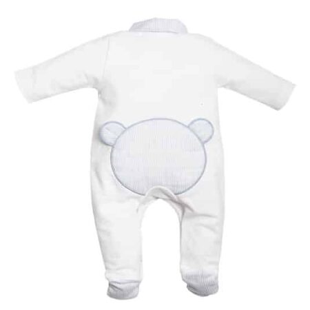 First - Lightblue striped teddy bear rompersuit - Blauw wit