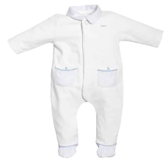 First - Lightblue striped teddy bear rompersuit - Blauw wit