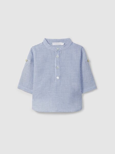 Laranjinha - Hemd mandarijnkraag en ruitjespatroon - Navy blauw