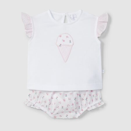 Laranjinha - Set shirt en bloomer ijsje - Wit Roze