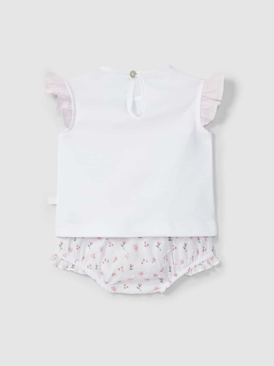 Laranjinha - Set shirt en bloomer ijsje - Wit Roze