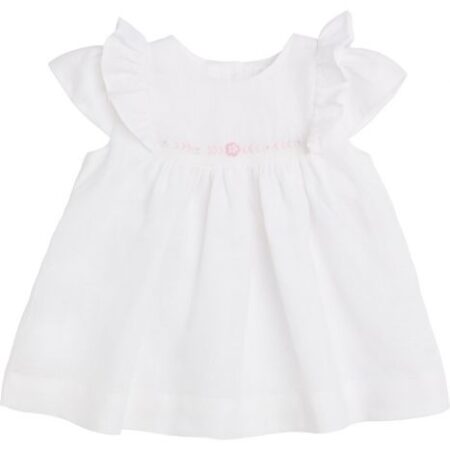 Malvi - Linnen jurk met frill en borduursel - Wit