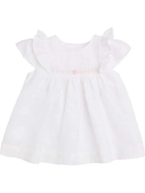 Malvi - Linnen jurk met frill en borduursel - Wit