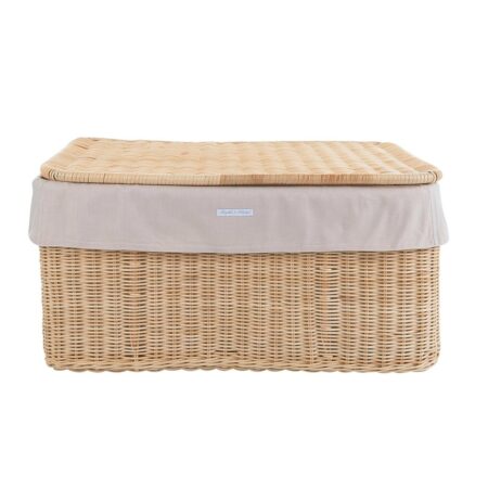 Theophile & Patachou - Kleine rieten speelgoedkoffer + Bekleding katoen Camel Safari