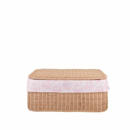 Theophile & Patachou - Kleine rieten speelgoedkoffer + Bekleding katoen Roze geprint