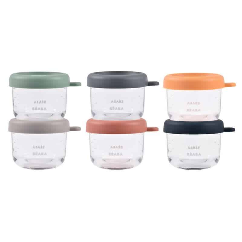 Beaba - Set van 6 glazen bewaarpotjes 150 ml (Sunrise color mix)