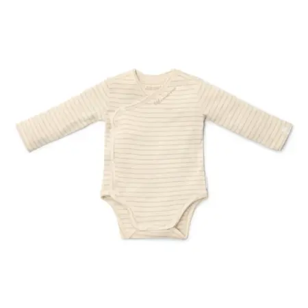 Little Dutch - Romper overslag lange mouw - Beige - Newborn Naturals - Stripe
