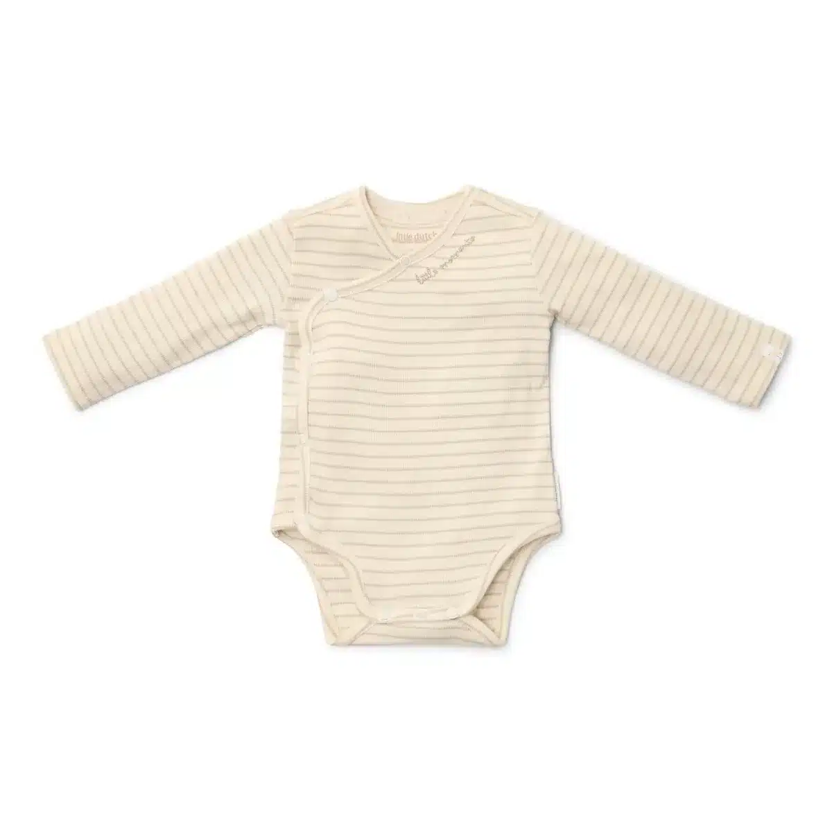 Little Dutch - Romper overslag lange mouw - Beige - Newborn Naturals - Stripe