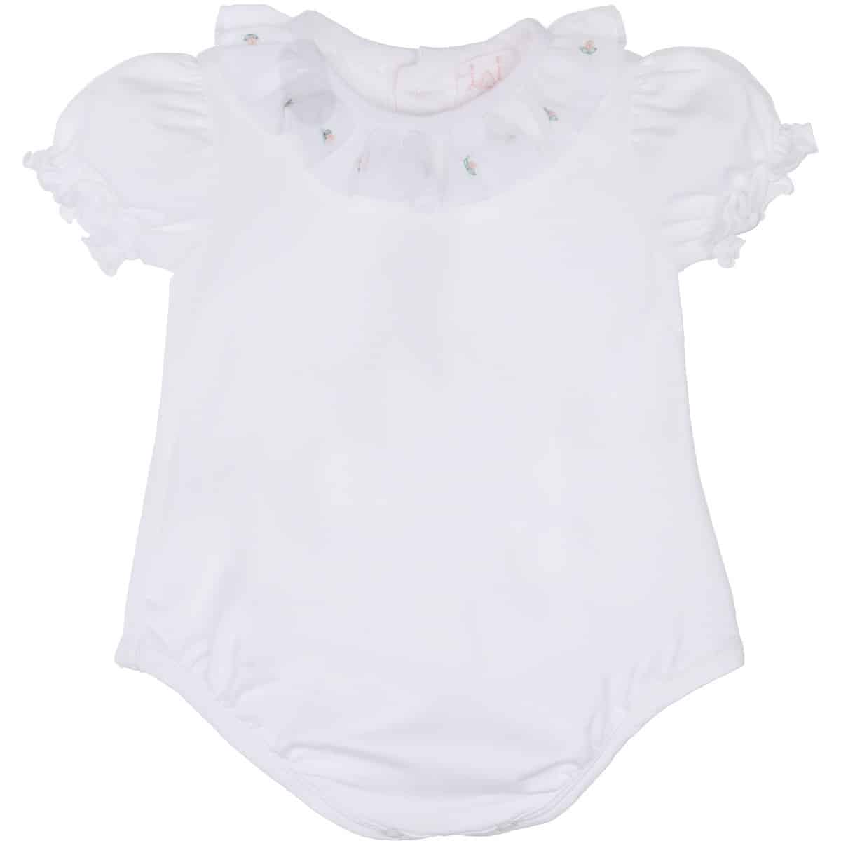 Malvi - Jersey body with small flowers embroidery - White