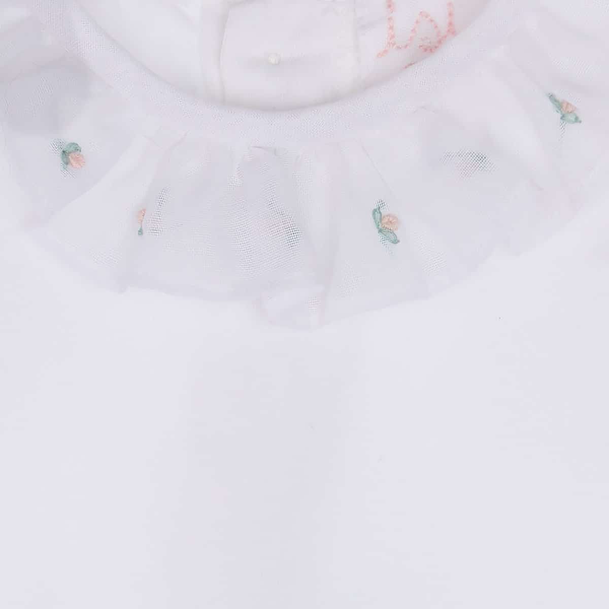 Malvi - Jersey body with small flowers embroidery - White