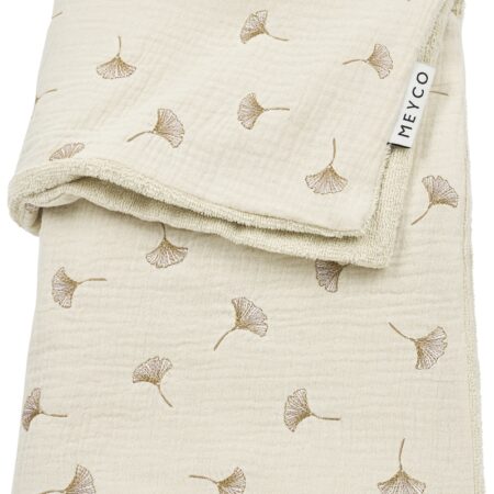 Meyco - Deken borduur pre-washed hydrofiel met badstof Ginkgo Soft sand 75x100cm