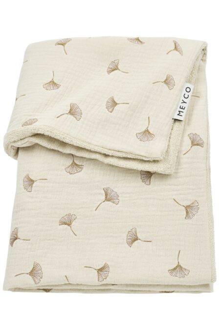 Meyco - Deken borduur pre-washed hydrofiel met badstof Ginkgo Soft sand 75x100cm