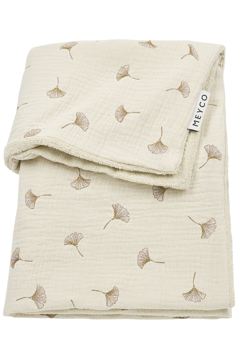 Meyco - Deken borduur pre-washed hydrofiel met badstof Ginkgo Soft sand 75x100cm