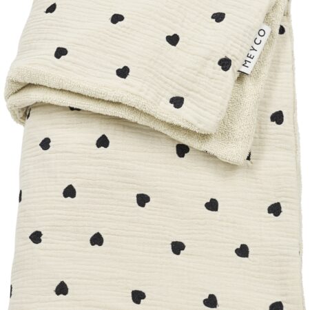 Meyco - Deken borduur pre-washed hydrofiel met badstof Sweet Heart Soft sand 100x150cm